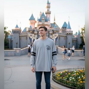 Disney Mickey Mouse Gray Stripped Long Sleeve Spirit Jersey Size S UNISEX